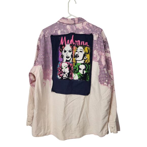 Rad Olive Upcycled Bleach Dipped Purple Checked Button Down Shirt Women XL - Picture 7 of 7